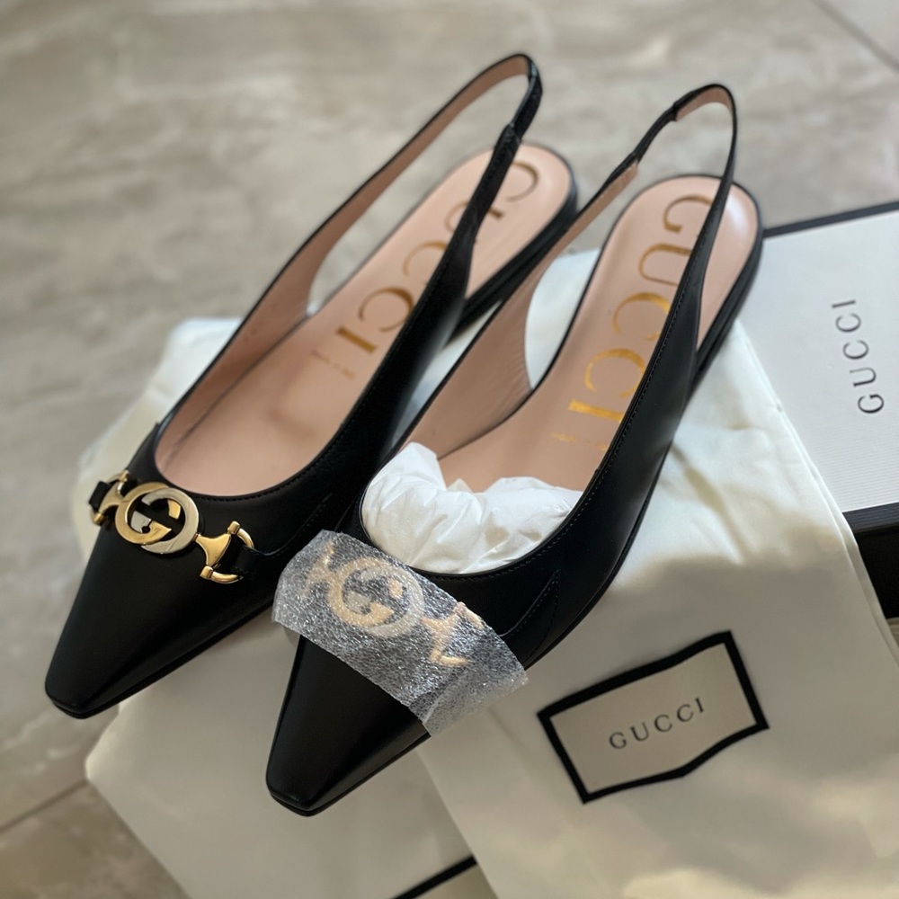 NEW GUCCI 100% AUTHENTIC malaga kid nappa charlotte nero, flat, size 38.5